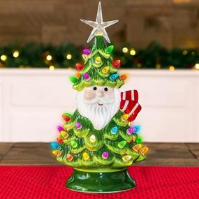 img 2 attached to 🎄 FUNPENY 11" Ceramic Christmas Tree with 50 Multicolored Lights - Pre-lit Battery Operated Vintage Desktop Santa Tree Ornaments, Indoor Xmas Desk Centerpiece Decorations