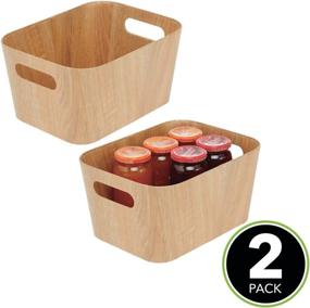 img 3 attached to mDesign Narrow Food Storage Container Bin with Handles - Kitchen, Pantry, Cabinet, Fridge/Freezer - Ideal for Snacks, Produce, Vegetables, Pasta - 2 Pack - Natural Finish - Food Safe