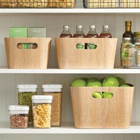 img 2 attached to mDesign Narrow Food Storage Container Bin with Handles - Kitchen, Pantry, Cabinet, Fridge/Freezer - Ideal for Snacks, Produce, Vegetables, Pasta - 2 Pack - Natural Finish - Food Safe