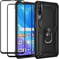 📱 huawei y9s / huawei p smart pro 2019 kickstand case with tempered glass screen protector - easylifego - dual layer armor - black logo