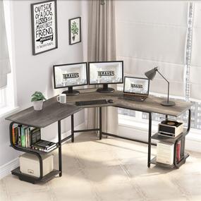 img 2 attached to Modern L Shaped Desk with Shelves, Home Office Gaming Desk with Large Desktop - Teraves (Black Oak+Black Frame, Small Size + 4 Tier Shelves)