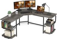 modern l shaped desk with shelves, home office gaming desk with large desktop - teraves (black oak+black frame, small size + 4 tier shelves) logo