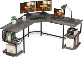 img 3 attached to Modern L Shaped Desk with Shelves, Home Office Gaming Desk with Large Desktop - Teraves (Black Oak+Black Frame, Small Size + 4 Tier Shelves)