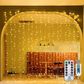 img 4 attached to 🎄 Ollny Curtain Lights Christmas Warm White 300 LED 9.8ftx9.8ft: Remote Control, Timer, Waterproof Indoor/Outdoor Hanging Lights for Xmas, Wedding, Patio Decor