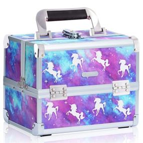 img 4 attached to 🦄 Joligrace Makeup Train Case for Girls - Unicorn Cosmetic Box with Lockable Key, 2 Trays, Mirror - Organizing Jewelry Storage and Makeup Essentials