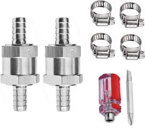 img 4 attached to ⛽️ 2pcs 8mm (5/16") Aluminum Alloy Non-Return Fuel Check Valve for Petrol, Diesel, and Oil, with 4pcs Adjustable Universal Hose Clamps and 1pc Multibit 2-in-1 Stubby Screwdriver