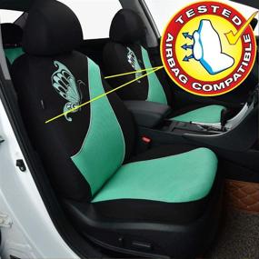 img 2 attached to 🦋 Flying Banner Car Seat Covers: Embroidered Butterfly 3D Polyester Covers for Front Seats - Mint Green with Black Design