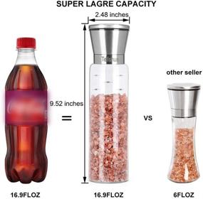 img 3 attached to 🧂 2-Pack Super Large Capacity Salt and Pepper Grinder Set - 16.9 FLOZ (500ML) - Adjustable Coarseness - Stainless Steel and Heat Resistance Glass - Tall Himalayan Sea Salt and Pepper Mill Shakers Set - Includes Funnel and Brush