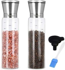 img 4 attached to 🧂 2-Pack Super Large Capacity Salt and Pepper Grinder Set - 16.9 FLOZ (500ML) - Adjustable Coarseness - Stainless Steel and Heat Resistance Glass - Tall Himalayan Sea Salt and Pepper Mill Shakers Set - Includes Funnel and Brush