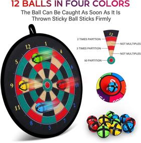 img 3 attached to 🎯 Hony Toy Sports - Double Sided Dart Board Set with 12 Sticky Balls - Indoor Outdoor Party Games - Toys & Gifts for 5-12 Year Old Boys, Kids, and Adults