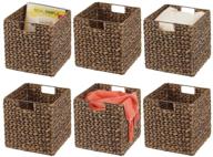 mdesign natural woven hyacinth closet storage organizer basket bin - collapsible 6 pack - brown wash for cube furniture shelving in closet, bedroom, bathroom, entryway, office logo