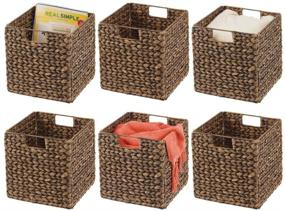 img 4 attached to mDesign Natural Woven Hyacinth Closet Storage Organizer Basket Bin - Collapsible 6 Pack - Brown Wash for Cube Furniture Shelving in Closet, Bedroom, Bathroom, Entryway, Office