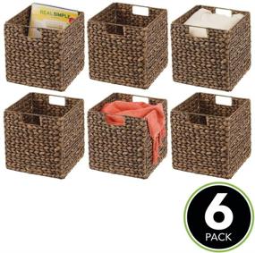 img 3 attached to mDesign Natural Woven Hyacinth Closet Storage Organizer Basket Bin - Collapsible 6 Pack - Brown Wash for Cube Furniture Shelving in Closet, Bedroom, Bathroom, Entryway, Office