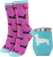 dachshund gifts for women - dachshund socks and wine tumbler glass box set for dog moms. ideal travel mug and decor for dachshund lovers logo