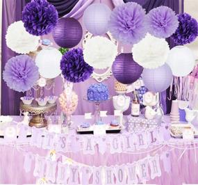 img 2 attached to 🐘 Elephant Purple Lavender Baby Shower Decorations: Vibrant Girl Baby Shower Banner, Tissue Pom Poms & More in Stunning Purple and Silver