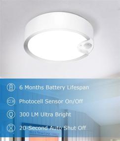 img 3 attached to SUNVIE Battery Operated Motion Sensor Ceiling Light, 300LM LED Indoor/Outdoor Battery Powered Ceiling Light for Hallway, Bathroom, Stairs, Basement, Warehouse with Photocell Sensor ON/Off