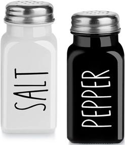 img 4 attached to 🧂 Dopeca Farmhouse Salt and Pepper Shakers Set: Vintage Black and White Christmas Theme for Kitchen or Restaurant Use - Easy Refilling