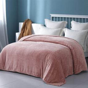 img 3 attached to 🛋️ Twin Size Jacquard Leaves Pattern Flannel Fleece Velvet Plush Bed Blanket - Exclusively Soft, Lightweight, and Cozy for Couch, Bed, or Sofa (90" x 66", Pink)