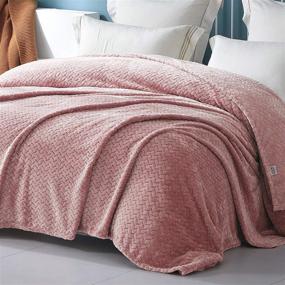 img 1 attached to 🛋️ Twin Size Jacquard Leaves Pattern Flannel Fleece Velvet Plush Bed Blanket - Exclusively Soft, Lightweight, and Cozy for Couch, Bed, or Sofa (90" x 66", Pink)