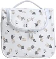 premium pu toiletry bag - large waterproof travel organizer kit for men & women - stylish cosmetic bag make-up case with sturdy hook - ideal for vacation - style a: white pineapple logo