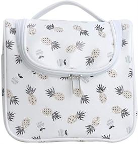 img 4 attached to Premium PU Toiletry Bag - Large Waterproof Travel Organizer Kit for Men & Women - Stylish Cosmetic Bag Make-Up Case with Sturdy Hook - Ideal for Vacation - Style A: White Pineapple