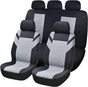 img 4 attached to 🚗 Full Set of MOTOWELL 9PCS Car Seat Covers - Universal Fit for Car SUV, Fabric Auto Seat Covers with Airbag Compatibility and Dual Back Storage Bags (Black/Grey)