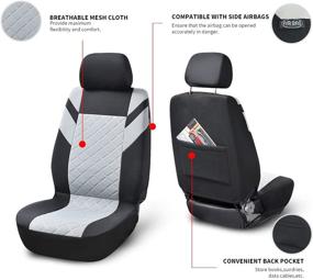 img 1 attached to 🚗 Full Set of MOTOWELL 9PCS Car Seat Covers - Universal Fit for Car SUV, Fabric Auto Seat Covers with Airbag Compatibility and Dual Back Storage Bags (Black/Grey)