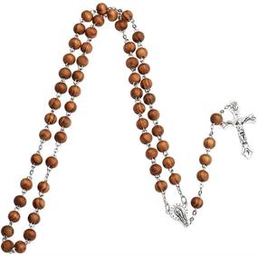 img 3 attached to 🌿 Stylish Handmade Wood Cross Pendant Necklace - JIAHATE Boys/Mens Catholic Rosary Bead Necklace for Intercession