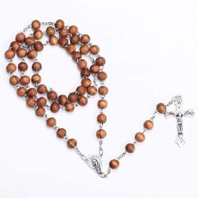 img 2 attached to 🌿 Stylish Handmade Wood Cross Pendant Necklace - JIAHATE Boys/Mens Catholic Rosary Bead Necklace for Intercession