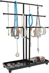 img 4 attached to Premium Black Metal Jewelry Organizer: 3 Tier Tabletop Bracelet & Necklace Display Tree Rack with Ring Tray