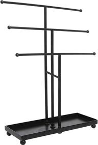 img 2 attached to Premium Black Metal Jewelry Organizer: 3 Tier Tabletop Bracelet & Necklace Display Tree Rack with Ring Tray
