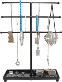 img 3 attached to Premium Black Metal Jewelry Organizer: 3 Tier Tabletop Bracelet & Necklace Display Tree Rack with Ring Tray