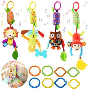 img 4 attached to Bloobloomax Baby Soft Hanging Rattle: Cute Plush C-Clip Toys for Car Seat and Strollers - 12PCS Set for Infant Boys and Girls (3-12 Months)