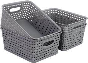 img 4 attached to 📦 Convenient Gray Plastic Storage Baskets/Bins, 4-Pack: Organize with Ease!