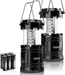 img 4 attached to Vont 2 Pack LED Camping Lantern: Super Bright Portable Survival 🔦 Lanterns for Hurricane, Emergency, Storms, Outages - Collapsible Camping Lights (Batteries Included)