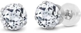 img 1 attached to 💎 14K White Gold White Topaz Stud Earrings 1.20 cttw Gemstone Birthstone Round Cut 5MM by Gem Stone King