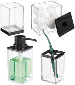 img 4 attached to 🛁 mDesign Bathroom Storage Jars Set - Clear/Black, Vanity Decor Accessory, Countertop Organizers; Soap Dispenser, Toothbrush Holder, Toothpaste Caddy, Rinsing Cup; Lumiere Collection - Pack of 4