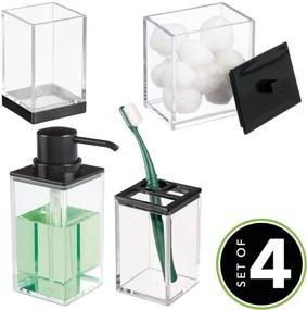 img 3 attached to 🛁 mDesign Bathroom Storage Jars Set - Clear/Black, Vanity Decor Accessory, Countertop Organizers; Soap Dispenser, Toothbrush Holder, Toothpaste Caddy, Rinsing Cup; Lumiere Collection - Pack of 4