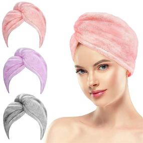 img 4 attached to 🧖 3 Pack AIMIKE Microfiber Hair Towel Turbans for Wet Hair - Anti Frizz, Fast Drying, Super Absorbent Hair Towel Wrap for Women with Curly, Long, and Thick Hair