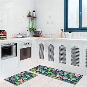 img 3 attached to 🌵 QIYI Green Succulent Kitchen Rugs Sets - Waterproof, Non Skid, Anti Fatigue, Multicolor Cactus Flowers Design - 2 Piece Floor Comfort Mats - 17" W x 29" L + 17" W x 47" L