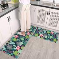 🌵 qiyi green succulent kitchen rugs sets - waterproof, non skid, anti fatigue, multicolor cactus flowers design - 2 piece floor comfort mats - 17" w x 29" l + 17" w x 47" l logo