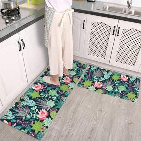 img 4 attached to 🌵 QIYI Green Succulent Kitchen Rugs Sets - Waterproof, Non Skid, Anti Fatigue, Multicolor Cactus Flowers Design - 2 Piece Floor Comfort Mats - 17" W x 29" L + 17" W x 47" L