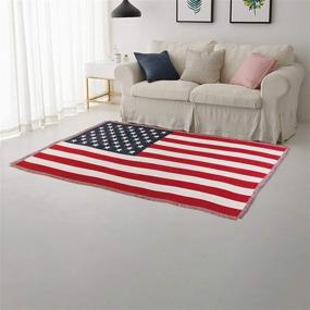 img 4 attached to Reversible Soft Woven Cotton American Flag Throw Blanket - MayNest Vintage USA Military Print Knit Tapestry Rug with Large Tassels - Ideal for Chair, Recliner, Loveseat, Couch, Sofa Cover (Large: 91x71)