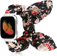 🦋 stylish and comfortable toyouths fabric butterfly bow band for fitbit versa/versa 2: black/red floral, size large logo