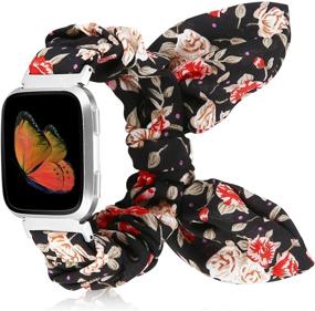 img 4 attached to 🦋 Stylish and Comfortable Toyouths Fabric Butterfly Bow Band for Fitbit Versa/Versa 2: Black/Red Floral, Size Large