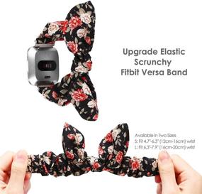 img 3 attached to 🦋 Stylish and Comfortable Toyouths Fabric Butterfly Bow Band for Fitbit Versa/Versa 2: Black/Red Floral, Size Large