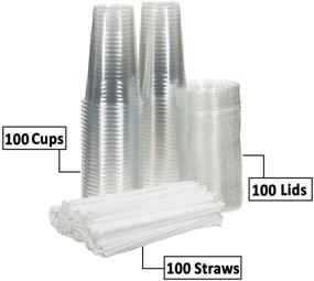 img 2 attached to 🥤 Convenient and Stylish: 100 Sets of 24oz Disposable Crystal Clear Plastic Cups with Flat Lids and Straws