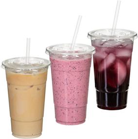img 3 attached to 🥤 Convenient and Stylish: 100 Sets of 24oz Disposable Crystal Clear Plastic Cups with Flat Lids and Straws