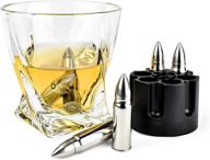 🥃 xl metal whiskey stones bullets set of 6 with revolver base - reusable steel ice cubes - chilling rocks for scotch bourbon - cool gifts for men, father's day, christmas stocking stuffers, military man logo