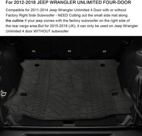 img 1 attached to 🚗 2011-2018 Jeep Wrangler Rubicon JK JKU Unlimited 4 Door TPE Cargo Tray: All-Weather Protector for Rear Floor, Covers Trunk with or Without Factory Right Side Subwoofer - Black Cargo Liner